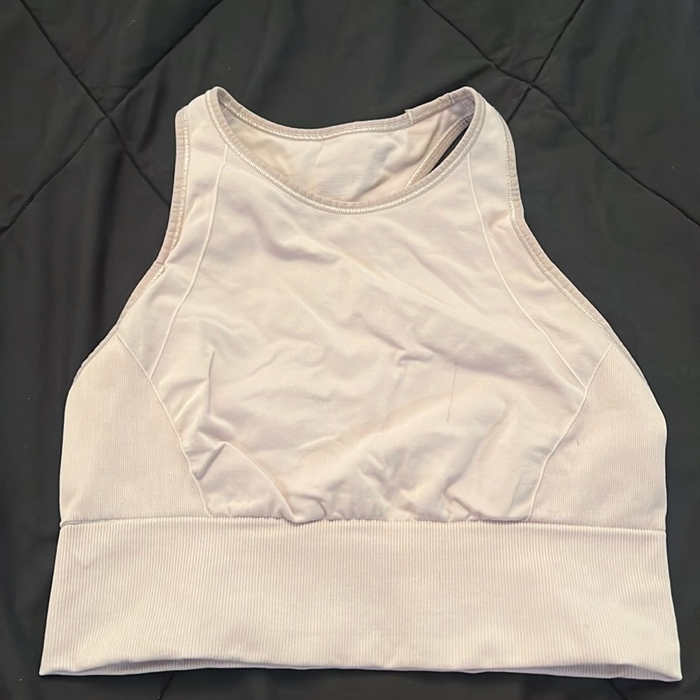 Lululemon high neck, longline bra in light pink. Size 8/ medium